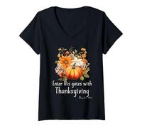 Femme La Bible chrétienne Entre Ses Portes avec Thanksgiving T-Shirt avec Col en V