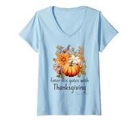 Femme La Bible chrétienne Entre Ses Portes avec Thanksgiving T-Shirt avec Col en V