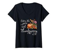Femme La Bible chrétienne Entre Ses Portes avec Thanksgiving T-Shirt avec Col en V