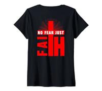 Femme La Bible de Jésus Cross, la foi face à la peur, place Dieu d'abord, œuvre d'art au dos T-Shirt avec Col en V