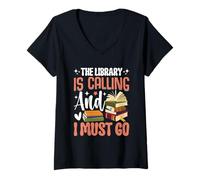 Femme La bibliothèque m'appelle et je dois y aller T-Shirt avec Col en V
