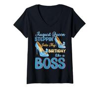 Femme La bienheureuse Reine August Arrive à Mon Anniversaire comme Une patronne T-Shirt avec Col en V