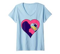 Femme La bière est ma Saint-Valentin, J'aime la bière, J'aime la bière, la Fille Qui boit de la bière T-Shirt avec Col en V