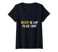 Femme La bière est Mon Plus One Citation de bière drôle Meme fête T-Shirt avec Col en V