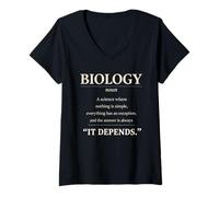 Femme La biologie : ça dépend : définition Scientifique Amusante, étudiants, Enseignants T-Shirt avec Col en V