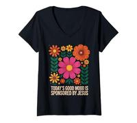 Femme La bonne humeur d'aujourd'hui est sponsorisée par Jesus Groovy Christian T-Shirt avec Col en V