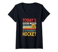 Femme La Bonne Humeur d'aujourd'Hui est sponsorisée par Le Hockey T-Shirt avec Col en V