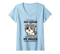 Femme La Bouche impertinente du Chat clin d'œil ne coopère Pas T-Shirt avec Col en V