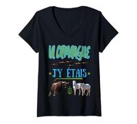 Femme La Camargue J'y Etais Taureau Chevaux Flamands Roses T-Shirt avec Col en V