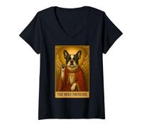Femme La Carte de Tarot Holy Frenchie Bouledogue français drôle T-Shirt avec Col en V