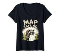 Femme La Carte Dit qu'il n'y a Pas de Blague sur la randonnée Raccoon Outdoor Funny Hiker T-Shirt avec Col en V