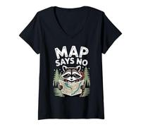 Femme La Carte Dit qu'il n'y a Pas de Blague sur la randonnée Raccoon Outdoor Funny Hiker T-Shirt avec Col en V