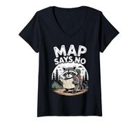 Femme La Carte Dit qu'il n'y a Pas de Blague sur la randonnée Raccoon Outdoor Funny Hiker T-Shirt avec Col en V