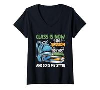 Femme La classe est maintenant en session et mon style est de retour à l'école T-Shirt avec Col en V