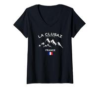 Femme La Clusaz Haute-Savoie Ski Alpes Françaises France T-Shirt avec Col en V