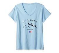 Femme La Clusaz Haute-Savoie Station de Ski Alpes Françaises France T-Shirt avec Col en V