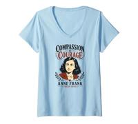 Femme La Compassion, C'est Le Courage Anne Frank 1929-1945 T-Shirt avec Col en V