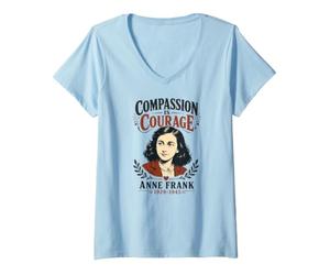 Femme La Compassion, C'est Le Courage Anne Frank 1929-1945 T-Shirt avec Col en V