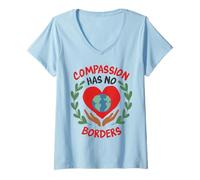 Femme La Compassion n'a Pas de frontières, la Terre, Le cœur et la Paix Graphique T-Shirt avec Col en V
