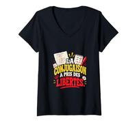 Femme La Conjugaison A Pris des Libertés Prof Français Enseignant T-Shirt avec Col en V