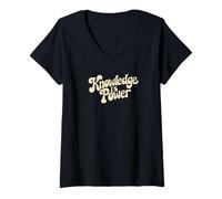 Femme La Connaissance, C'est Le Pouvoir. Positivité T-Shirt avec Col en V