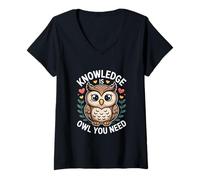 Femme La Connaissance, C'est Un Hibou, Vous Avez Besoin d'informations T-Shirt avec Col en V