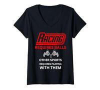 Femme La course nécessite des balles Speed Track Événements Car Club T-Shirt avec Col en V