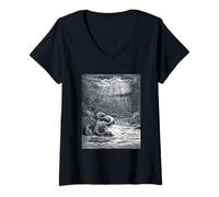 Femme La création de Poissons et d'oiseaux par Gustave Dore (1868) T-Shirt avec Col en V