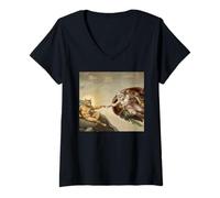 Femme La création des Chats - Art parodique inspiré de Michel-Ange T-Shirt avec Col en V
