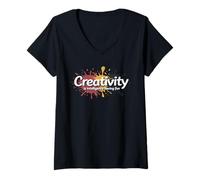 Femme La Créativité Est L'intelligence S'amuser Art Love Studio T-Shirt avec Col en V