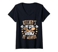 Femme La Cuisine est ma Salle de Sport, spatule Mon Arme T-Shirt avec Col en V