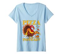 Femme La Dinde Laisse Manger de la Pizza au Lieu de l'Action de grâce drôle T-Shirt avec Col en V
