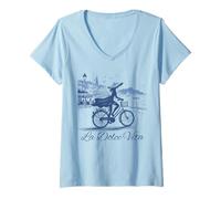 Femme La Dolce Vita Vélo de Voyage Positano Côte Italienne Rétro T-Shirt avec Col en V