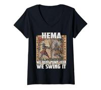 Femme La Fascination du maniement des Armes Hema et l’Histoire des T-Shirt avec Col en V