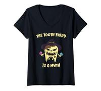 Femme La fée des Dents est Un Mythe Dentiste Monstre dent Halloween T-Shirt avec Col en V