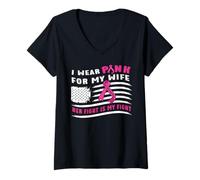 Femme La Femme atteinte d'un Cancer du Sein Porte Un Ruban Pink T-Shirt avec Col en V