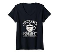 Femme La Femme du Pasteur alimentée par Le café et Le Saint-Esprit T-Shirt avec Col en V