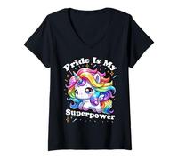 Femme La fierté est ma licorne superpuissante T-Shirt avec Col en V