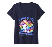 Femme La fierté est ma licorne superpuissante T-Shirt avec Col en V