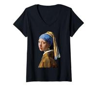 Femme La Fille avec Une Perle par Johannes Vermeer T-Shirt avec Col en V