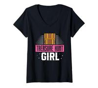 Femme La Fille De La Chasse Au Trésor Trésors Chasse Au Trésor T-Shirt avec Col en V