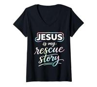 Femme La Foi chrétienne Bible Jésus est Mon Histoire de Sauvetage T-Shirt avec Col en V