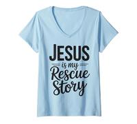 Femme La Foi chrétienne Bible Jésus est Mon Histoire de Sauvetage T-Shirt avec Col en V