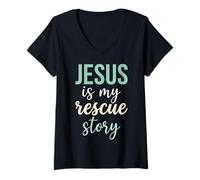 Femme La Foi chrétienne Bible Jésus est Mon Histoire de Sauvetage T-Shirt avec Col en V