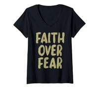 Femme La Foi chrétienne sur la Peur Religieuse croyant Jésus église T-Shirt avec Col en V