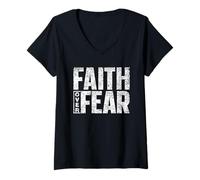Femme La Foi Contre La Peur Religieux Bible La Foi Contre La Peur T-Shirt avec Col en V