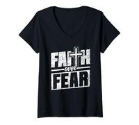 Femme La Foi Contre La Peur Religieux Bible La Foi Contre La Peur T-Shirt avec Col en V