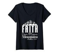 Femme La Foi Peut déplacer des Montagnes - Matthieu 17:20 T-Shirt avec Col en V