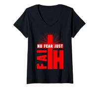 Femme La foi surpasse la peur Marchez dans la foi et non dans la peur QUE DIEU nous bénisse T-Shirt avec Col en V