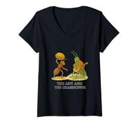 Femme La Fourmi et la Sauterelle Classique Fable d'Ésope T-Shirt avec Col en V